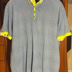 Maceoo Light Blue Short-Sleeve Polo with Neon Yellow Trim
